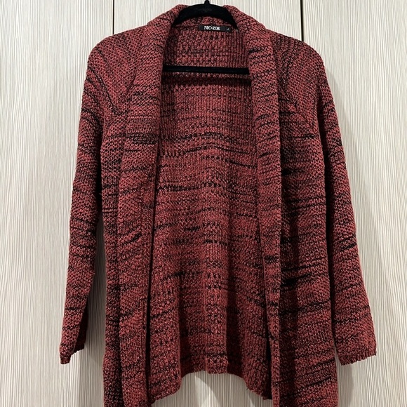 Nic + Zoe | Marled Knit Open Front Cardigan | Rust + Black | Size Large - Picture 4 of 10